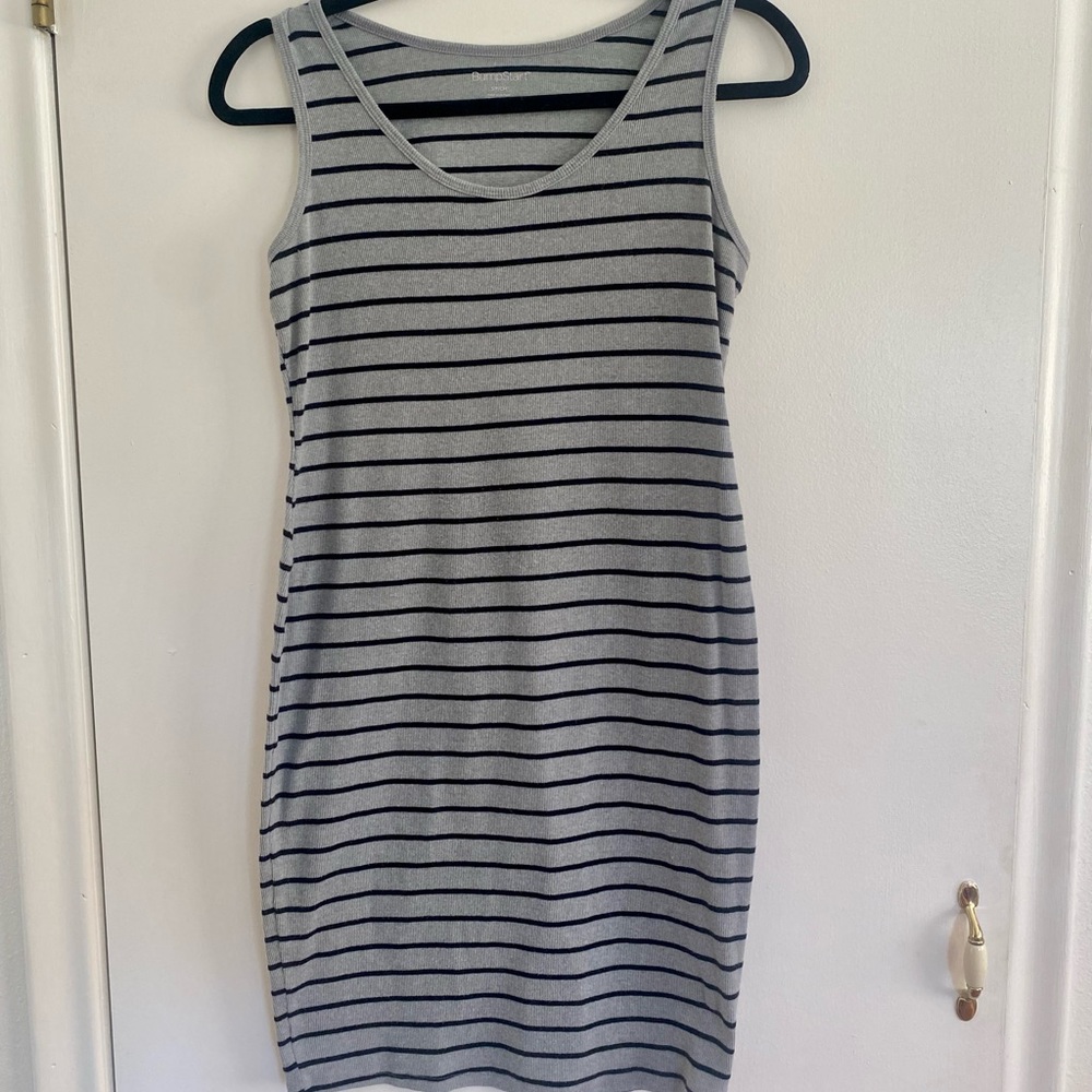 Bump Start Grey Maternity Tank Dress with Black Stripes -Small